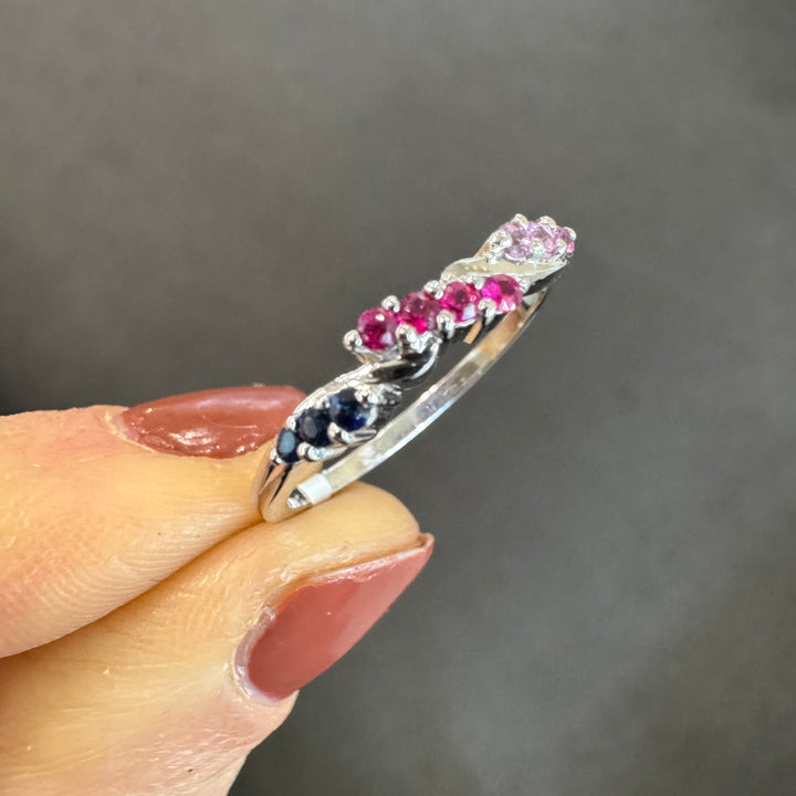 9ct White Gold Ruby, Pink Tourmaline & Sapphire Ring