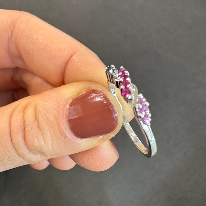 9ct White Gold Ruby, Pink Tourmaline & Sapphire Ring