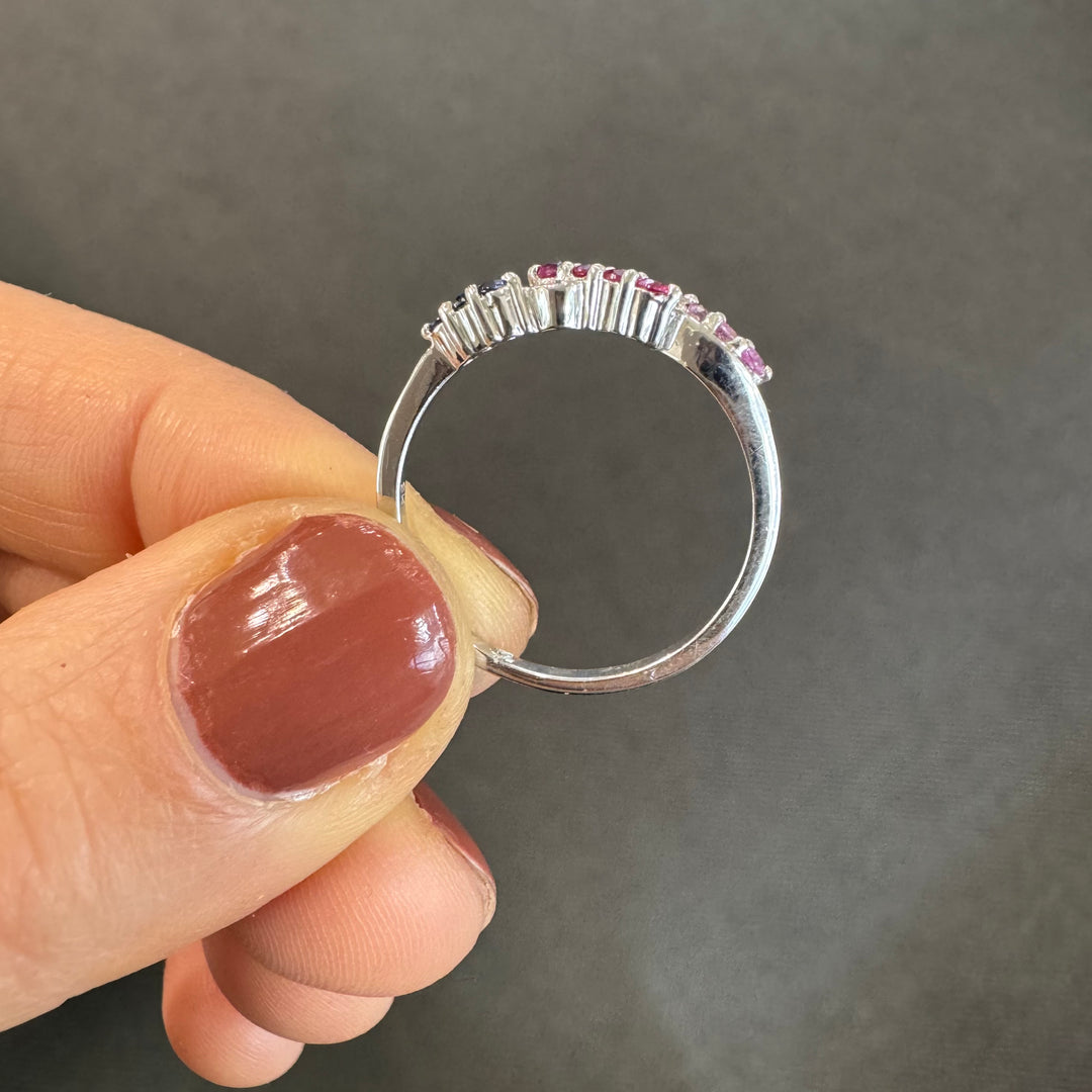 9ct White Gold Ruby, Pink Tourmaline & Sapphire Ring