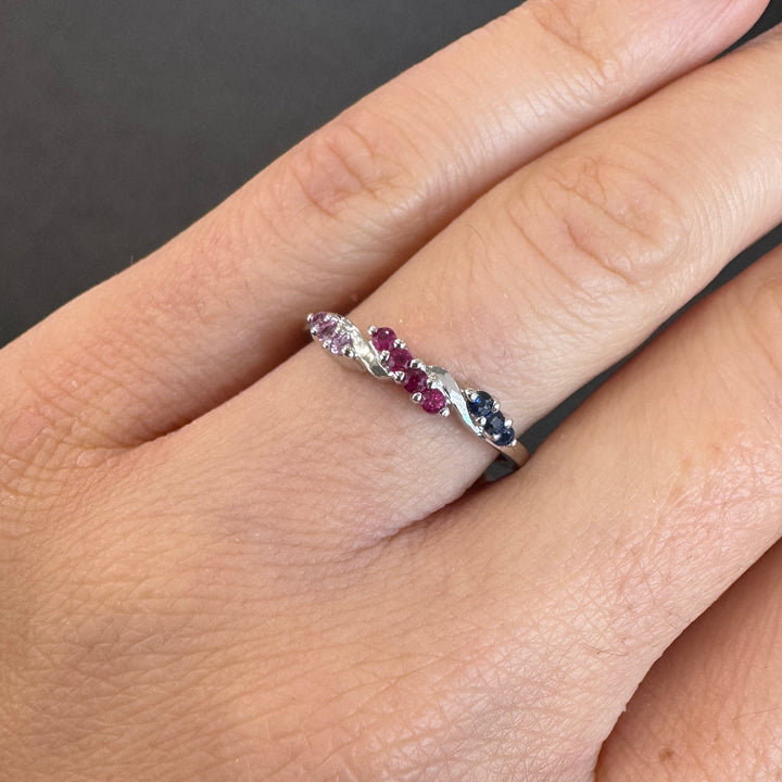 9ct White Gold Ruby, Pink Tourmaline & Sapphire Ring