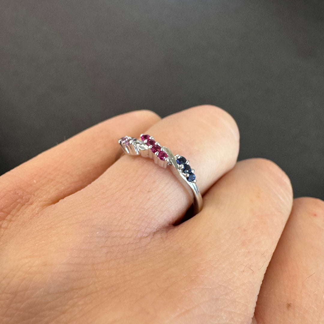 9ct White Gold Ruby, Pink Tourmaline & Sapphire Ring