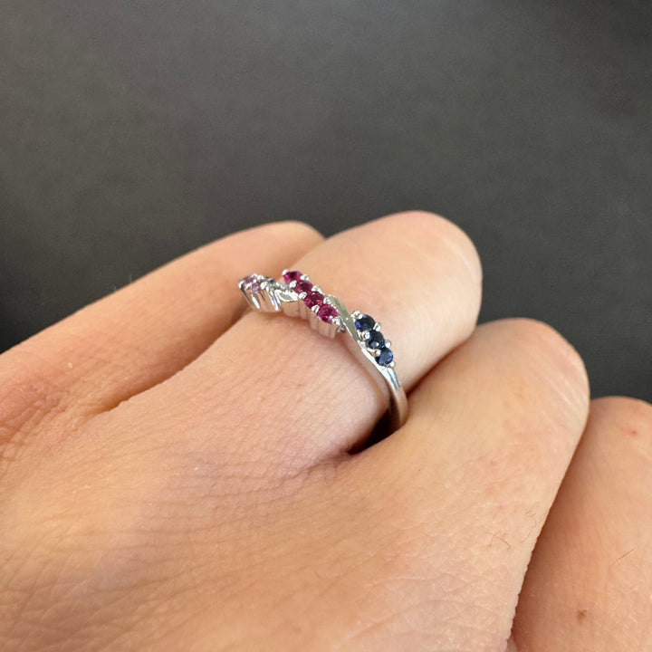 9ct White Gold Ruby, Pink Tourmaline & Sapphire Ring