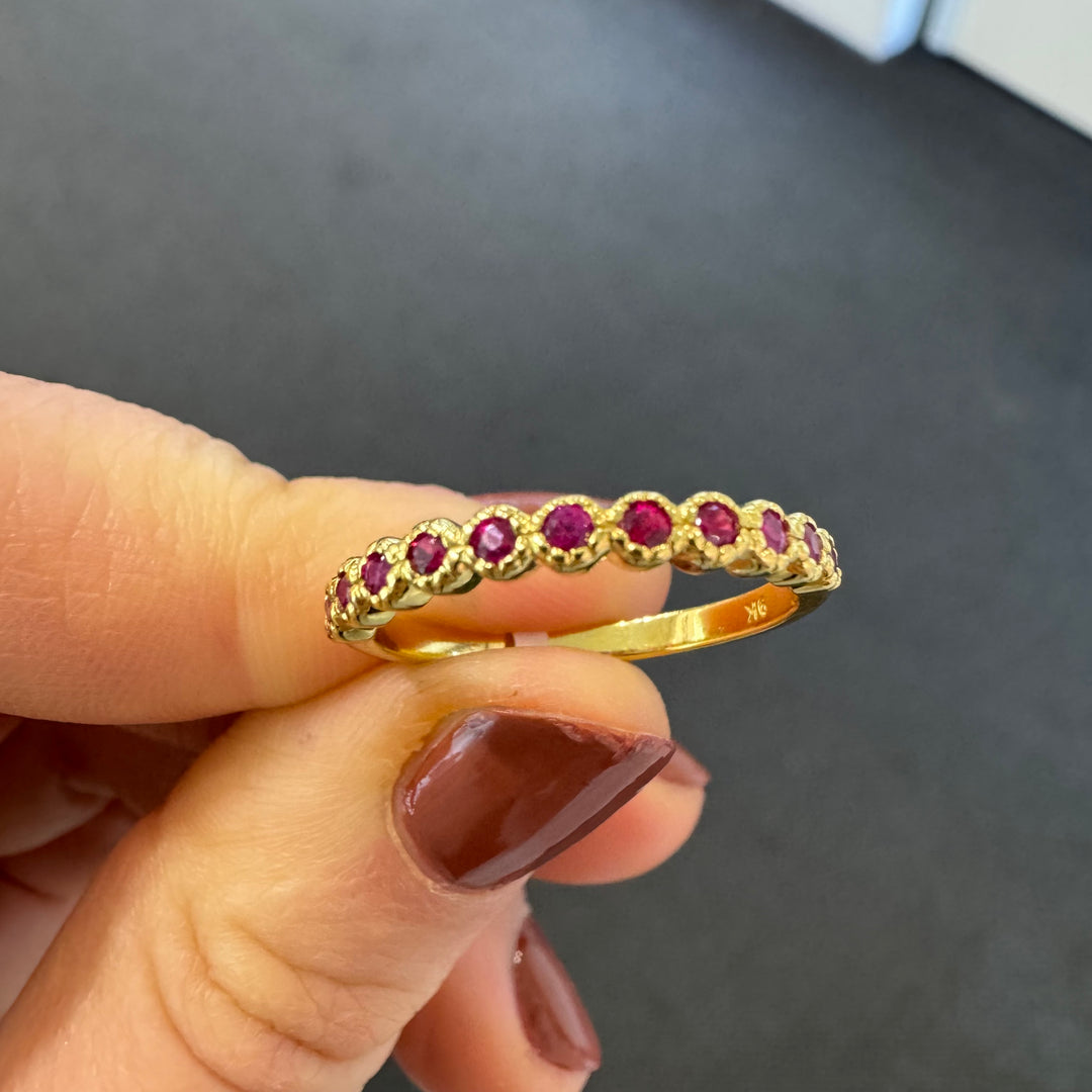 9ct Yellow Gold Milgrain Set Ruby Ring