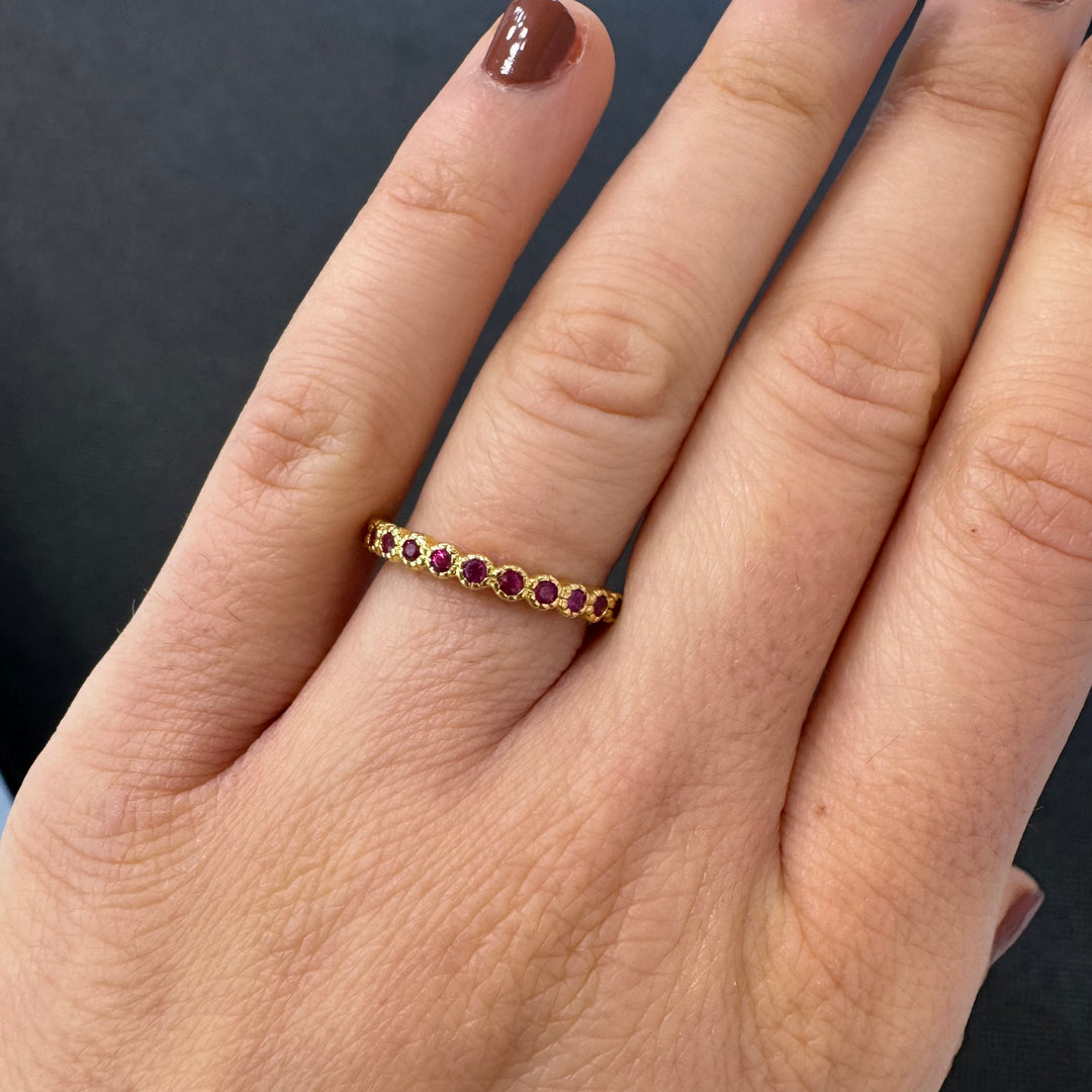 9ct Yellow Gold Milgrain Set Ruby Ring