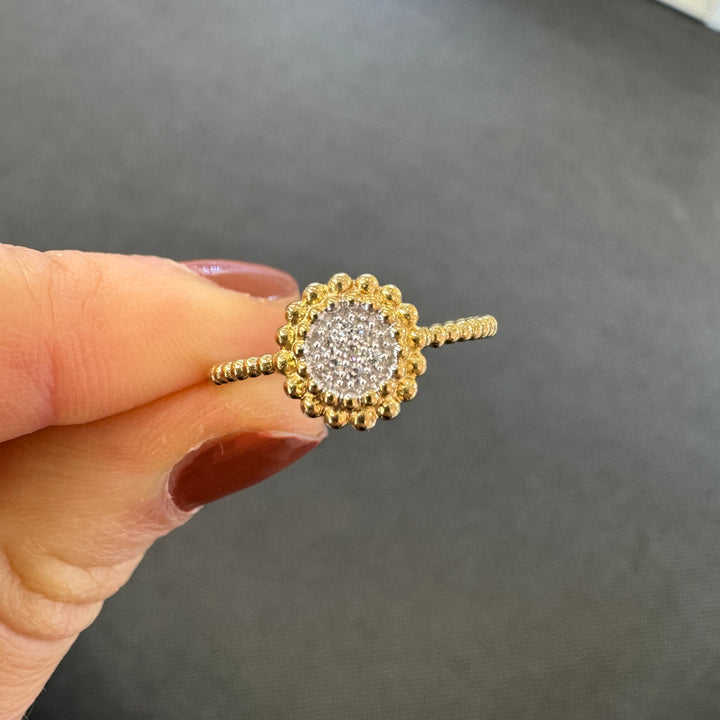 9ct Yellow Gold Beaded Pave Set Diamond Ring