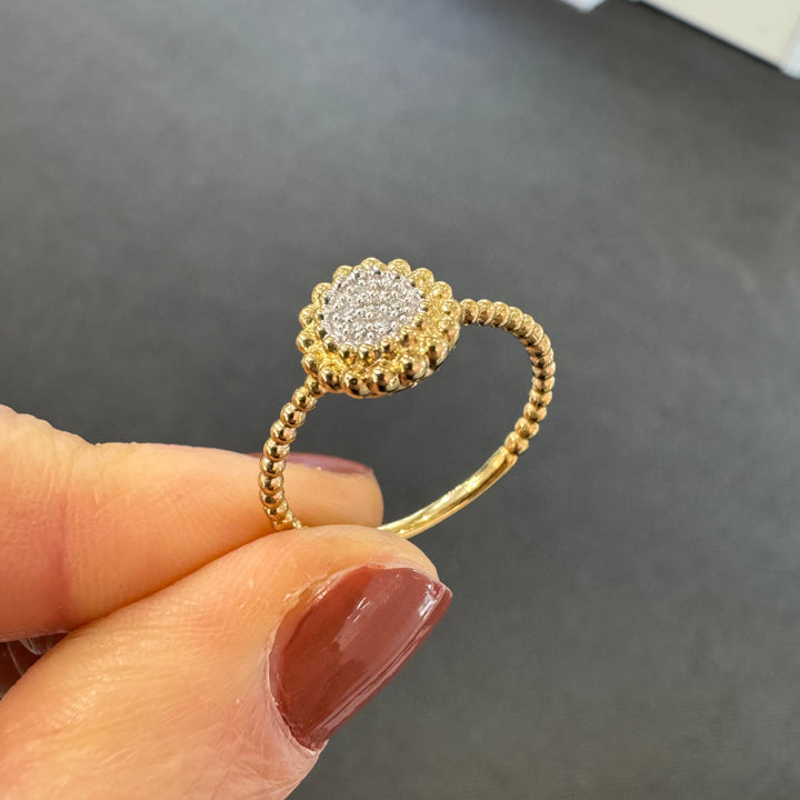 9ct Yellow Gold Beaded Pave Set Diamond Ring