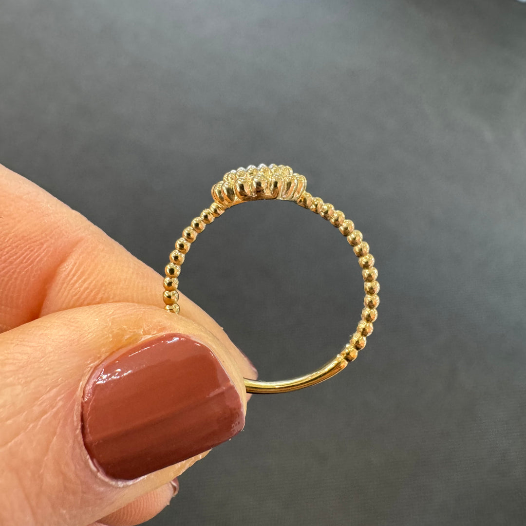 9ct Yellow Gold Beaded Pave Set Diamond Ring