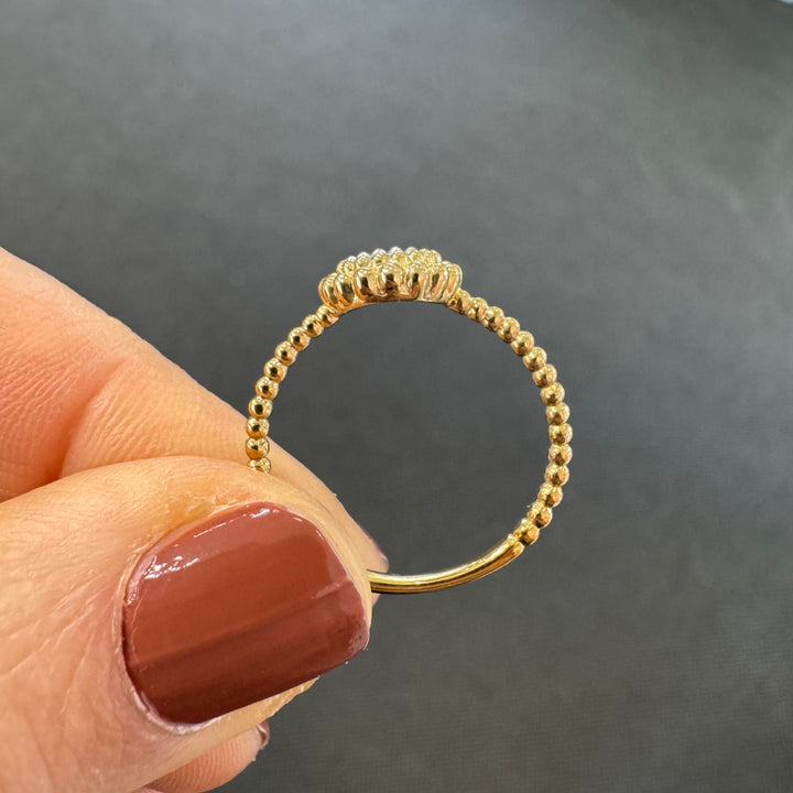 9ct Yellow Gold Beaded Pave Set Diamond Ring