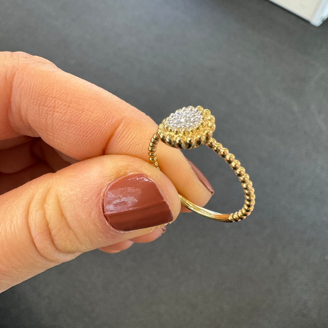 9ct Yellow Gold Beaded Pave Set Diamond Ring