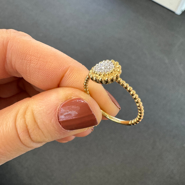 9ct Yellow Gold Beaded Pave Set Diamond Ring