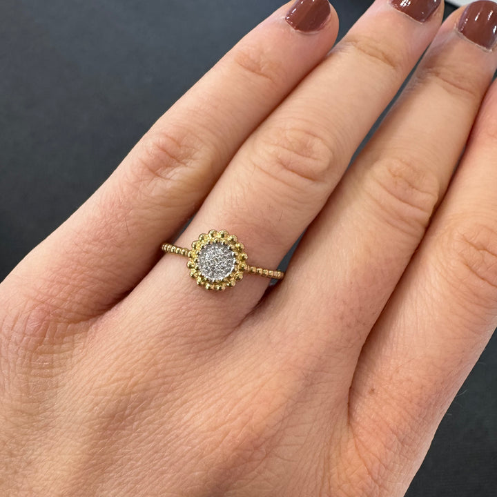 9ct Yellow Gold Beaded Pave Set Diamond Ring