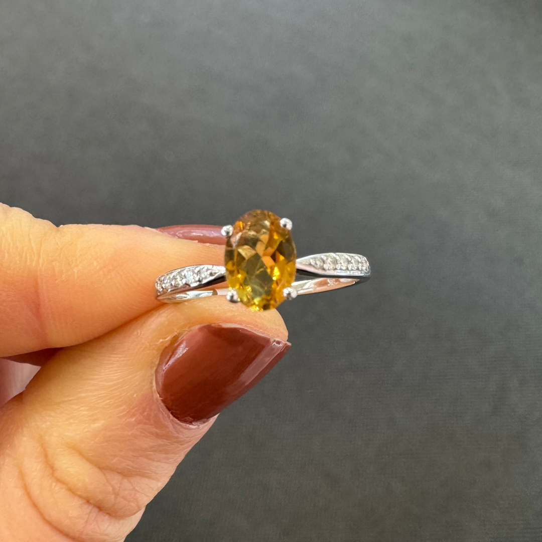 9ct White Gold Yellow Tourmaline & Diamond Ring