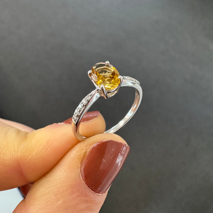 9ct White Gold Yellow Tourmaline & Diamond Ring