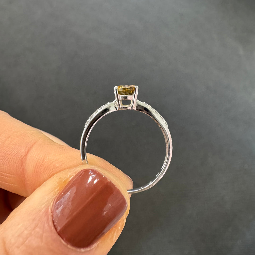 9ct White Gold Yellow Tourmaline & Diamond Ring