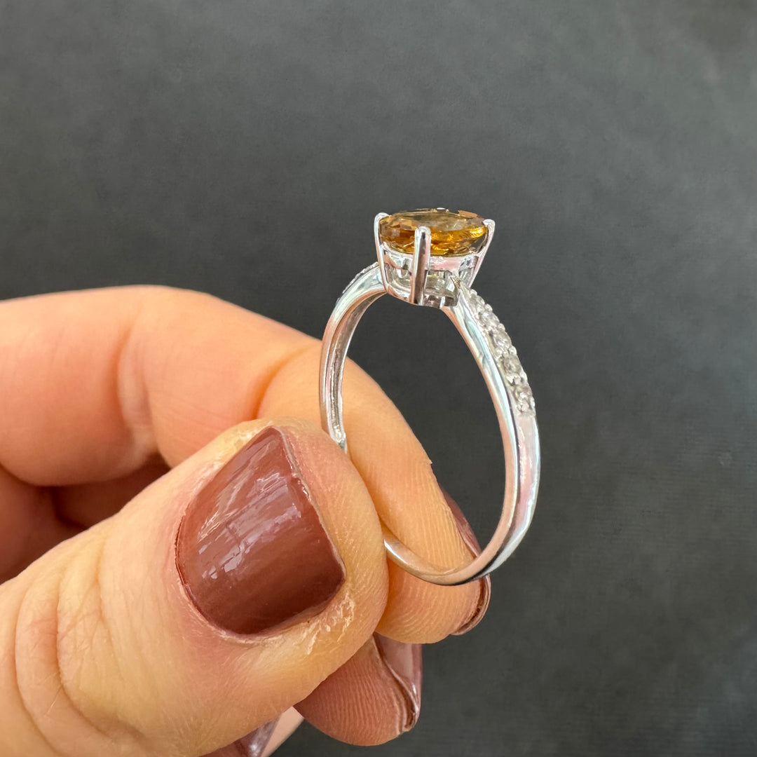 9ct White Gold Yellow Tourmaline & Diamond Ring