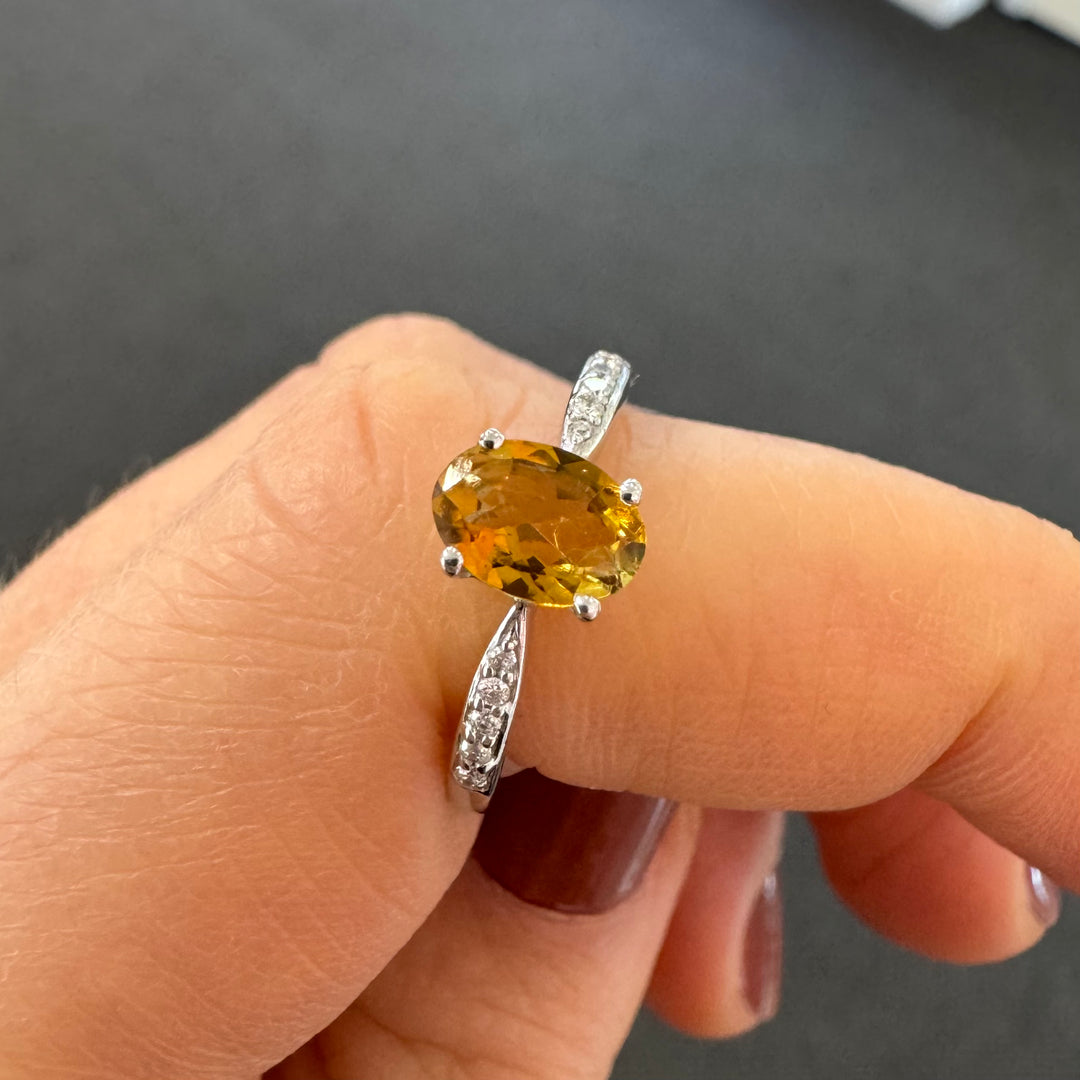 9ct White Gold Yellow Tourmaline & Diamond Ring