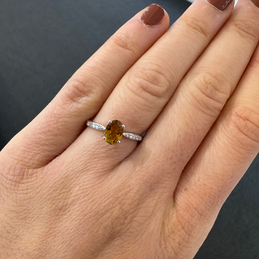 9ct White Gold Yellow Tourmaline & Diamond Ring