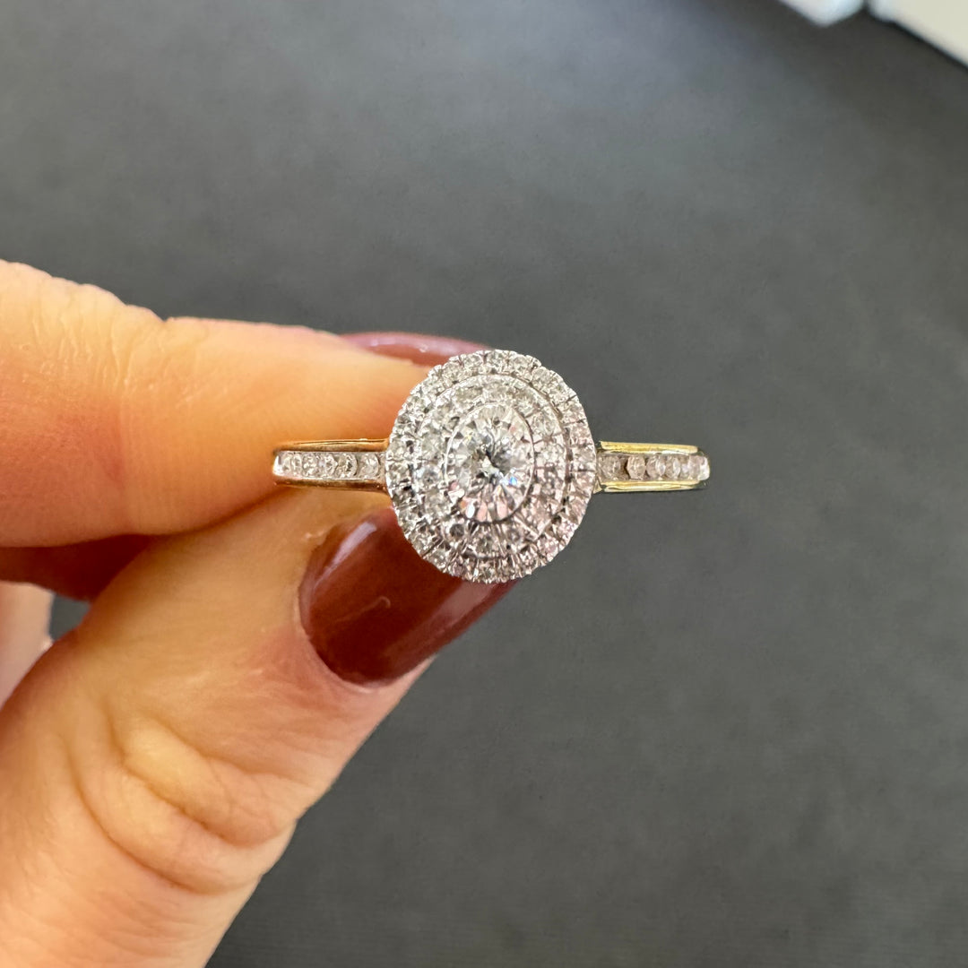 9ct Yellow Gold Diamond Halo Ring