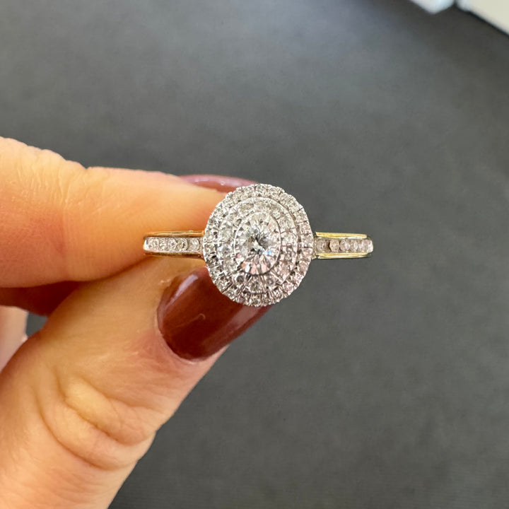 9ct Yellow Gold Diamond Halo Ring