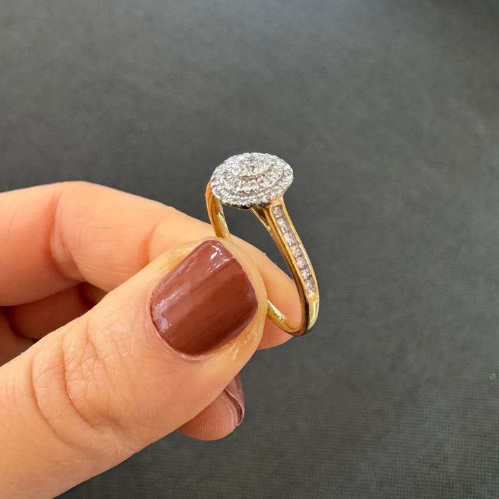 9ct Yellow Gold Diamond Halo Ring