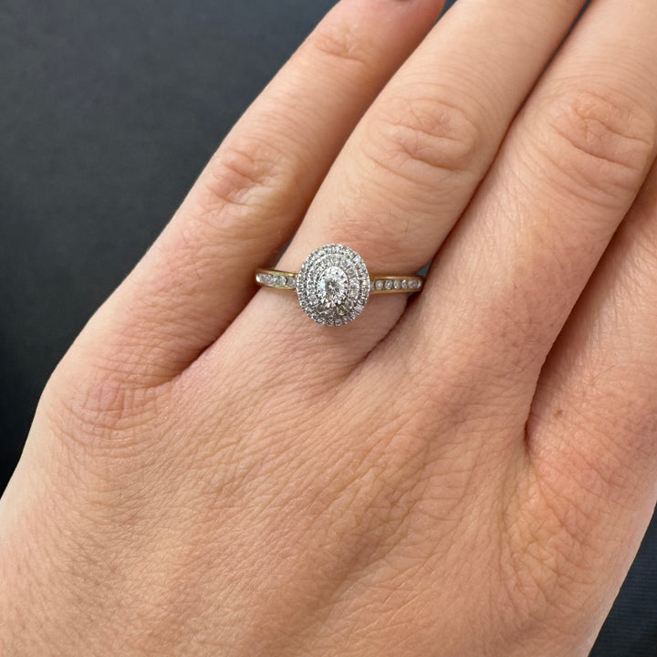 9ct Yellow Gold Diamond Halo Ring