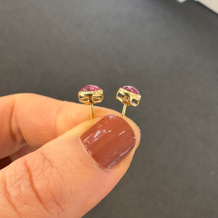 10ct Yellow Gold Oval Pink Tourmaline Stud Earrings