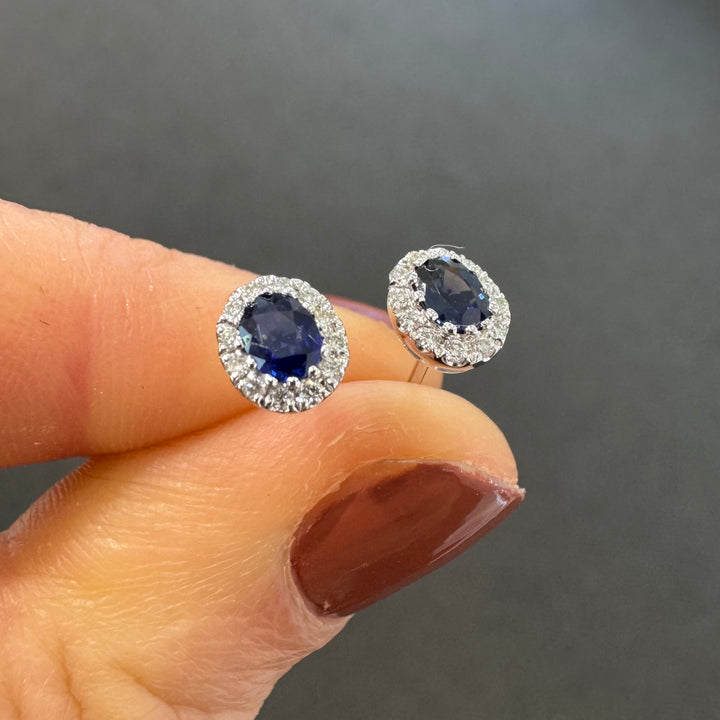 18ct White Gold Sapphire & Diamond Stud Earrings