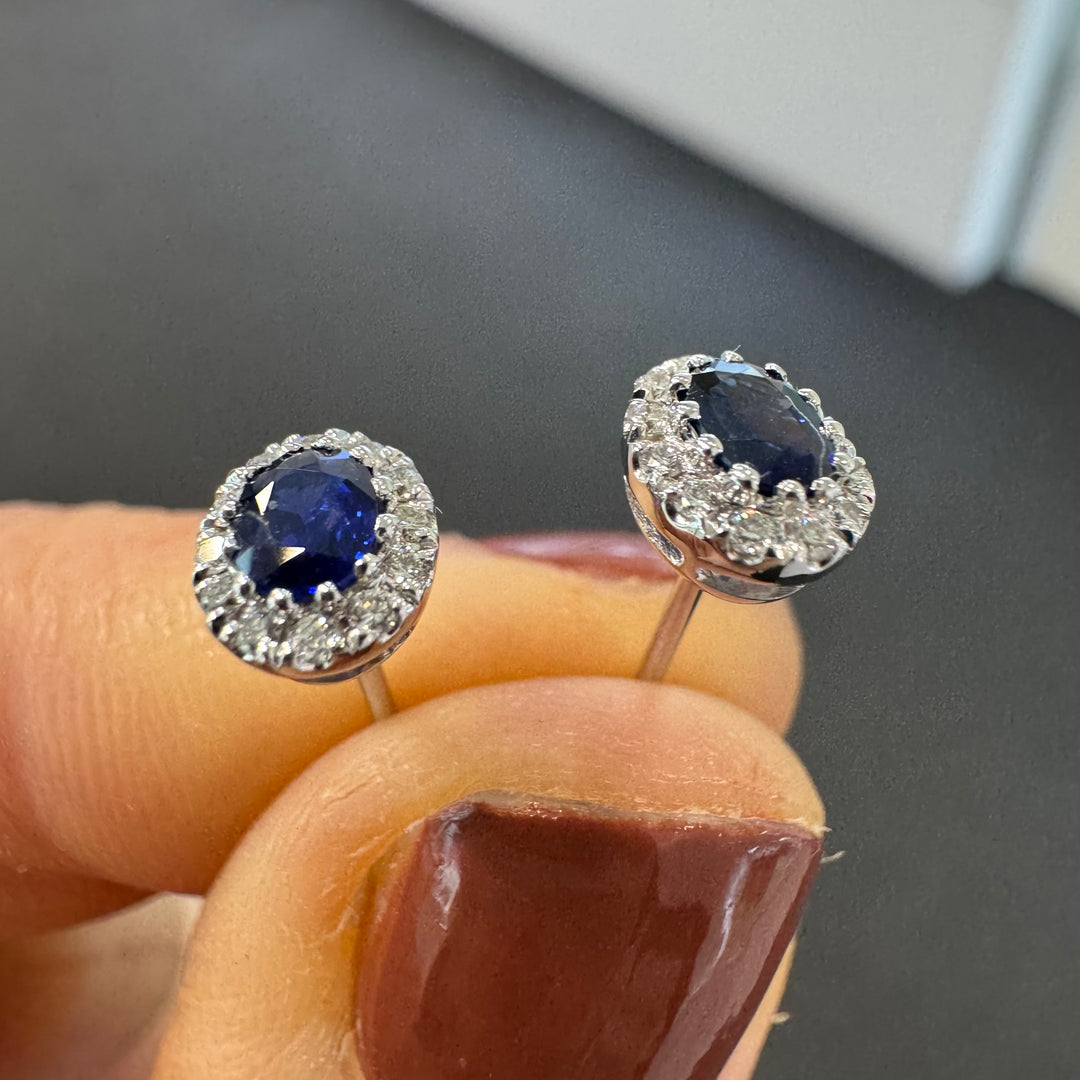 18ct White Gold Sapphire & Diamond Stud Earrings