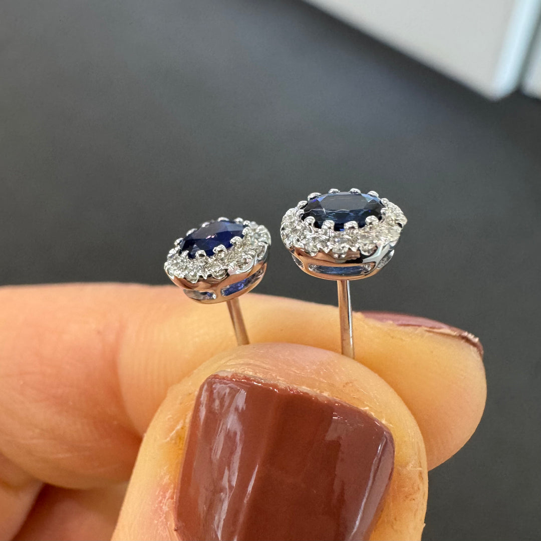 18ct White Gold Sapphire & Diamond Stud Earrings