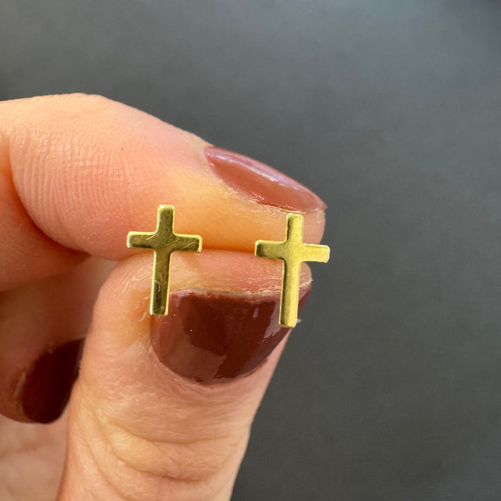 9ct Yellow Gold Small Cross Stud Earrings
