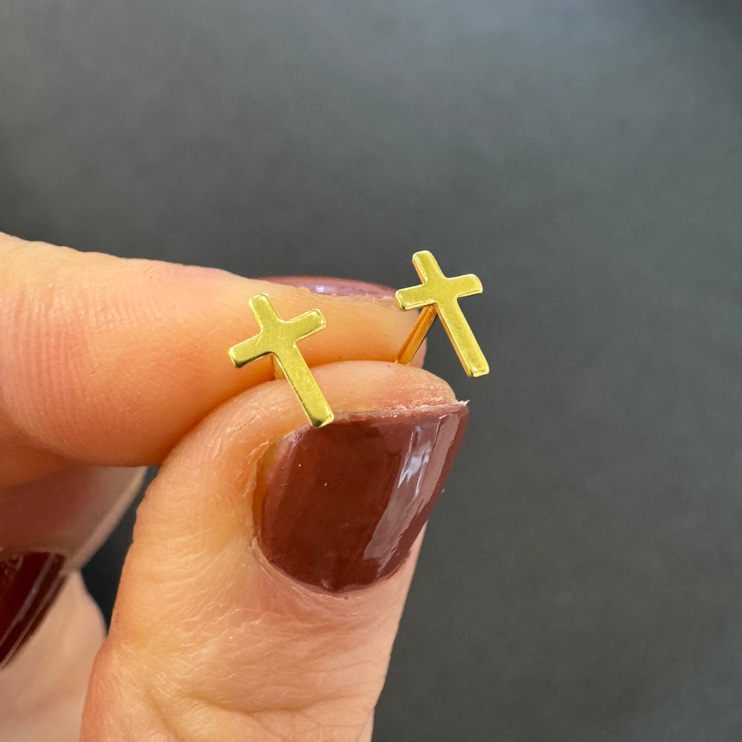 9ct Yellow Gold Small Cross Stud Earrings