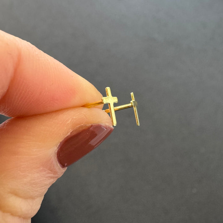 9ct Yellow Gold Small Cross Stud Earrings