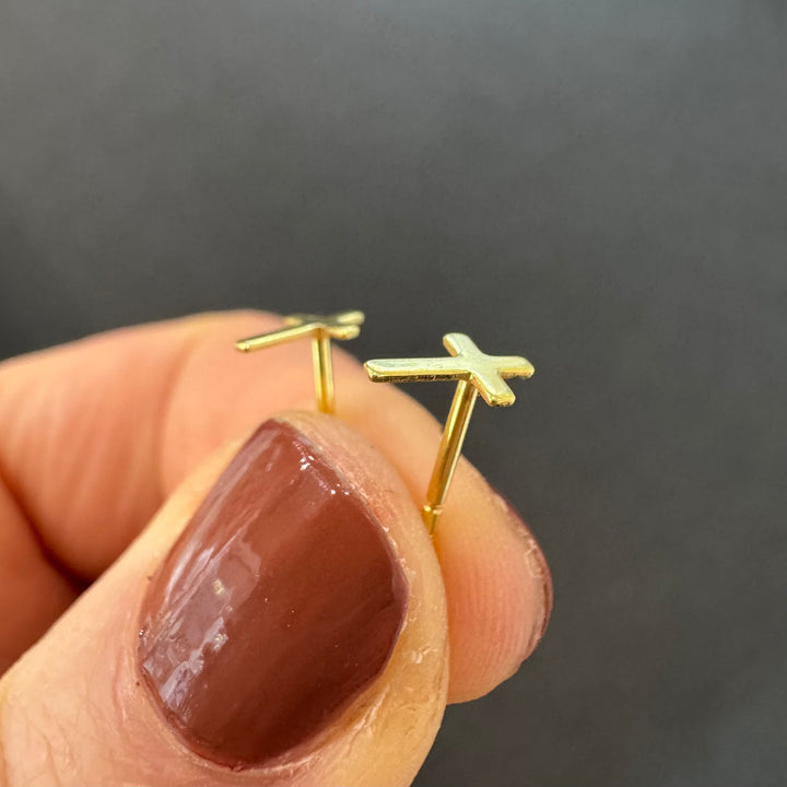 9ct Yellow Gold Small Cross Stud Earrings
