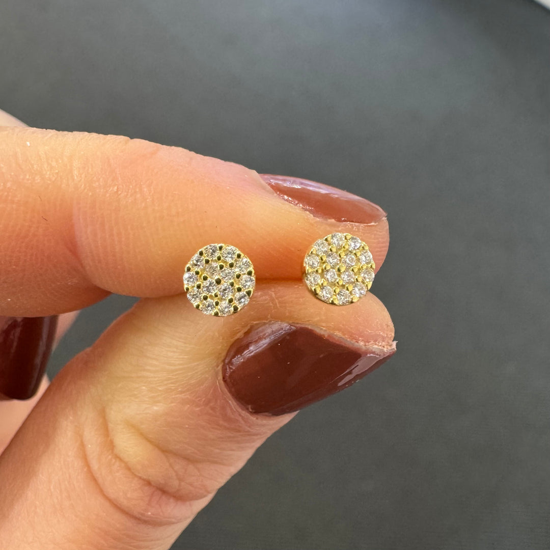 9ct Yellow Gold Pave CZ Disc Stud Earrings