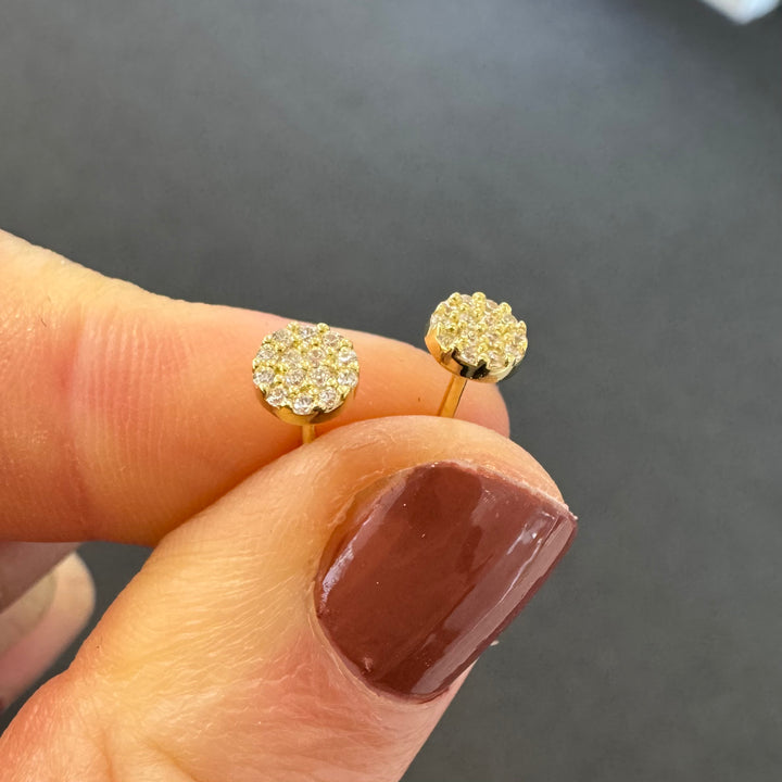 9ct Yellow Gold Pave CZ Disc Stud Earrings