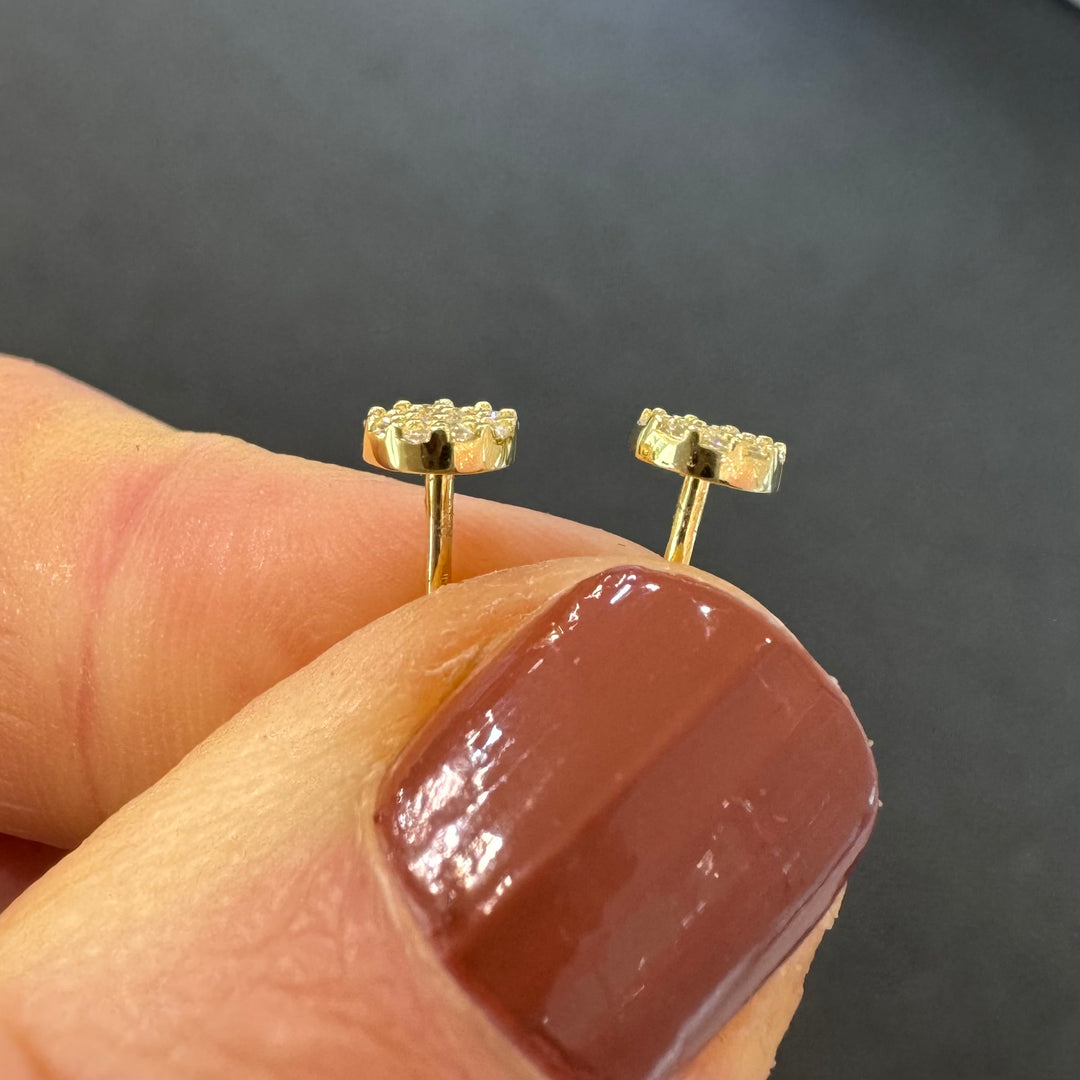 9ct Yellow Gold Pave CZ Disc Stud Earrings