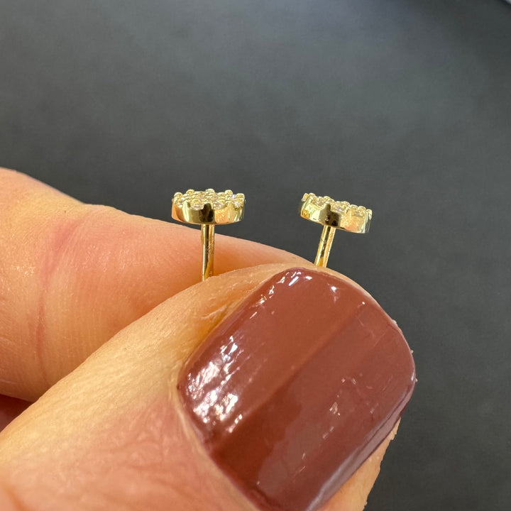 9ct Yellow Gold Pave CZ Disc Stud Earrings