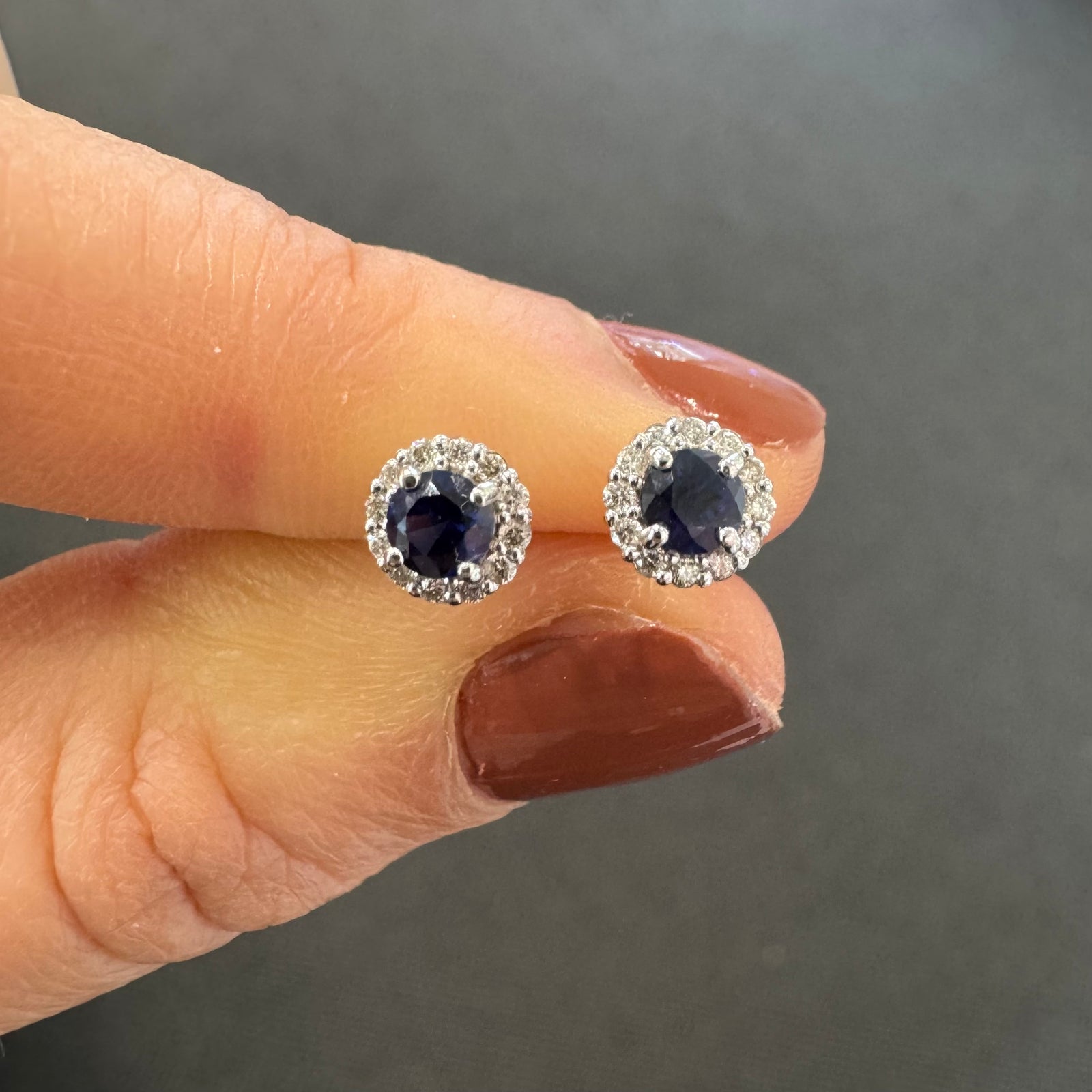 18ct White Gold Sapphire & Diamond Stud Earrings - B & S Lyncris Jewellers