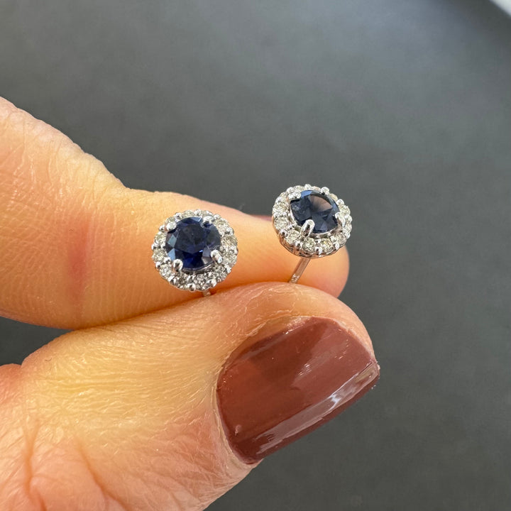 18ct White Gold Sapphire & Diamond Stud Earrings