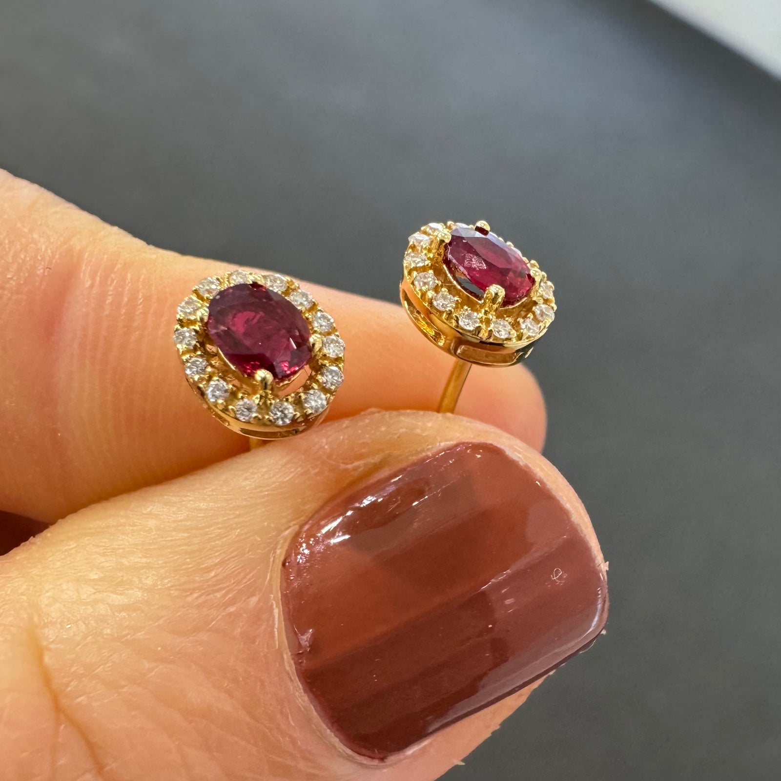 18ct Yellow Gold Ruby & Diamond Stud Earrings - B & S Lyncris Jewellers