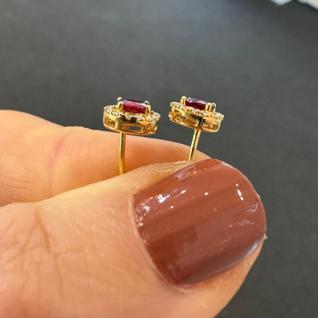 18ct Yellow Gold Ruby & Diamond Stud Earrings