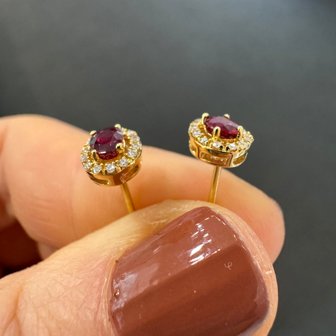18ct Yellow Gold Ruby & Diamond Stud Earrings