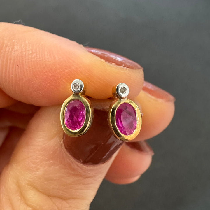 9ct Yellow Gold Ruby & Diamond Stud Earrings