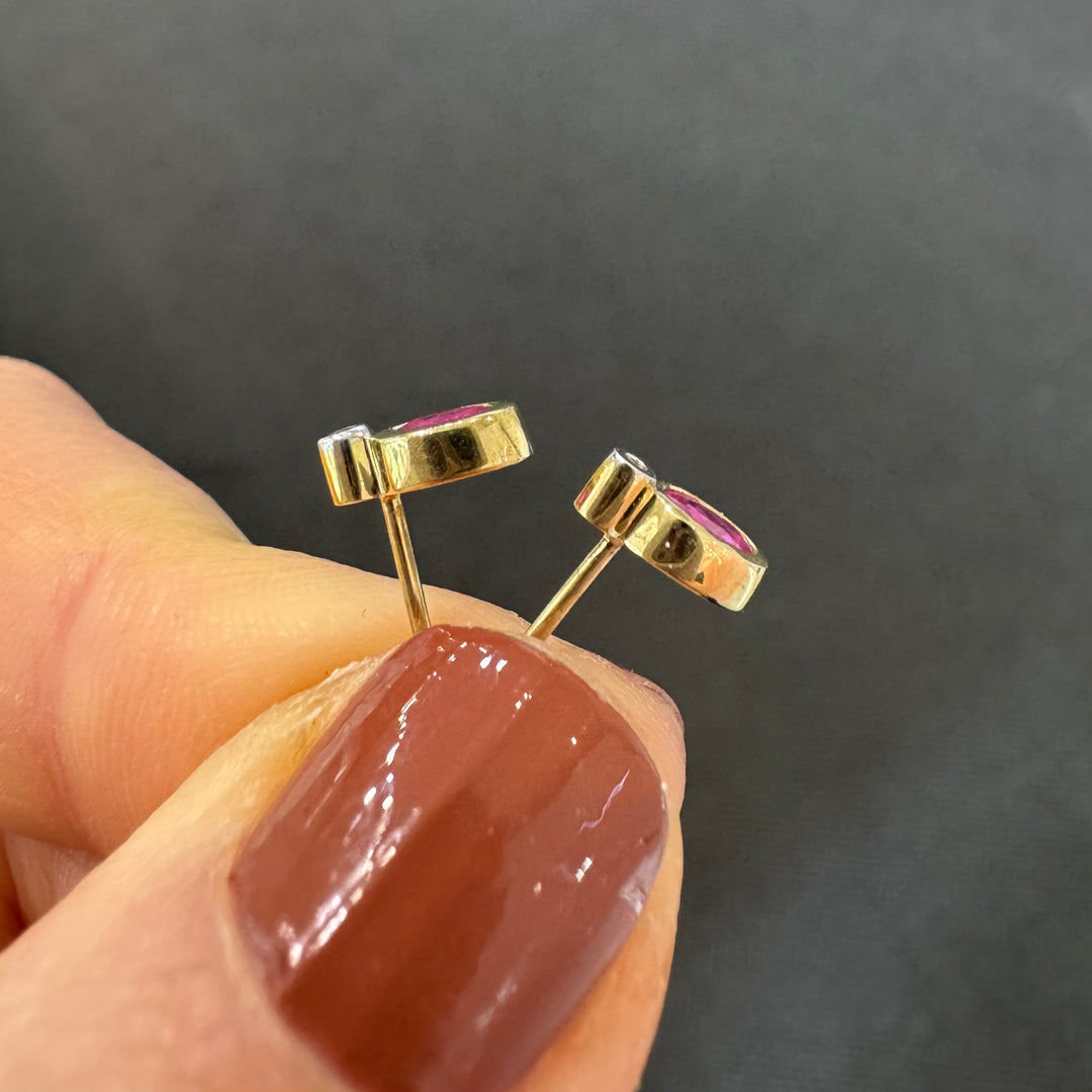9ct Yellow Gold Ruby & Diamond Stud Earrings