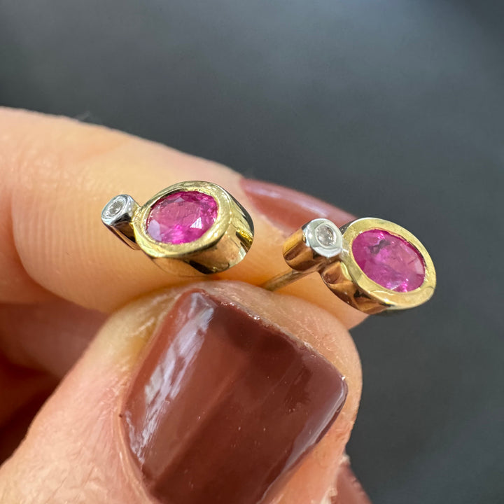 9ct Yellow Gold Ruby & Diamond Stud Earrings