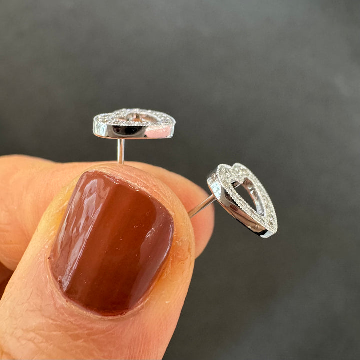 18ct White Gold Diamond Heart Shape Stud Earrings