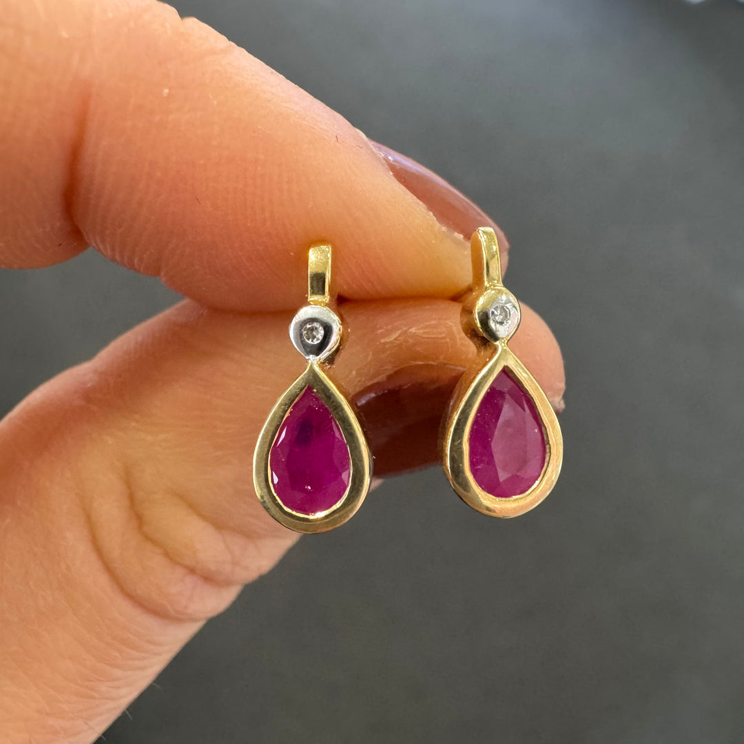 9ct Yellow Gold Ruby & Diamond Stud Earrings