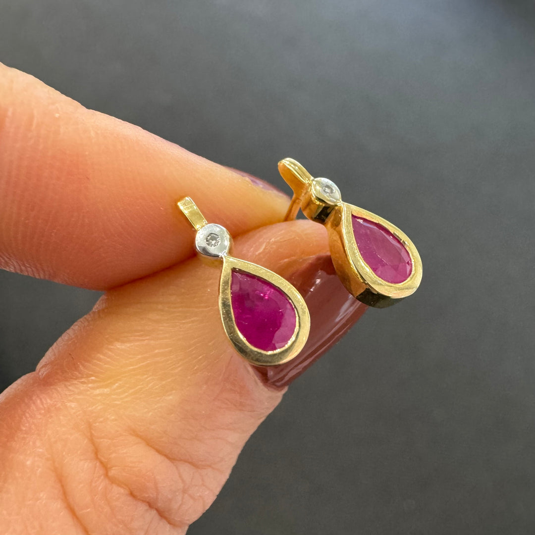 9ct Yellow Gold Ruby & Diamond Stud Earrings