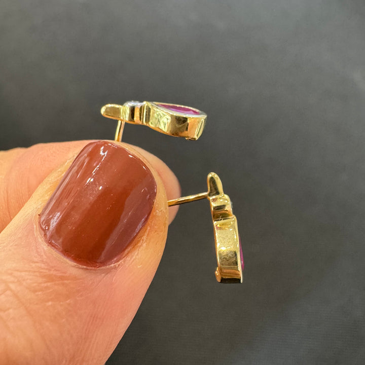 9ct Yellow Gold Ruby & Diamond Stud Earrings