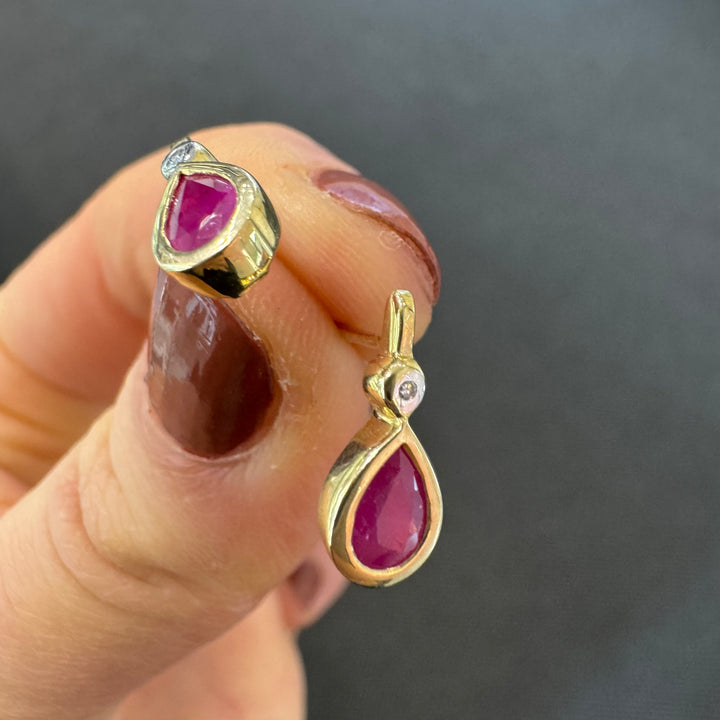 9ct Yellow Gold Ruby & Diamond Stud Earrings